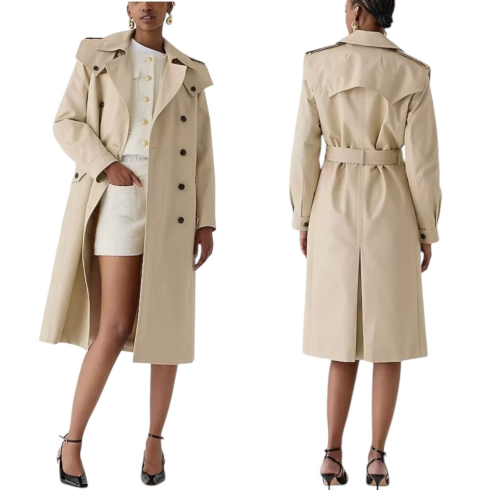 J.Crew Double Breasted‎ Trench Coat Petite Women's Size 8 BX458 Beige NWT
